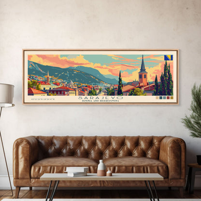 Sarajevo Bosnia Travel Art, City Art, Framed Canvas Print or Metal Wall Art, Europe Travel Poster, Panoramic Wall Art, Extra Wide Wall Art