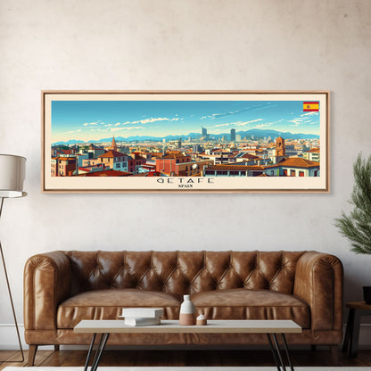 Getafe Spain Panoramic Travel Poster, Framed Canvas Print or Metal Wall Art, Travel Art, Home Decor, Panoramic Painting, Midcentury Art