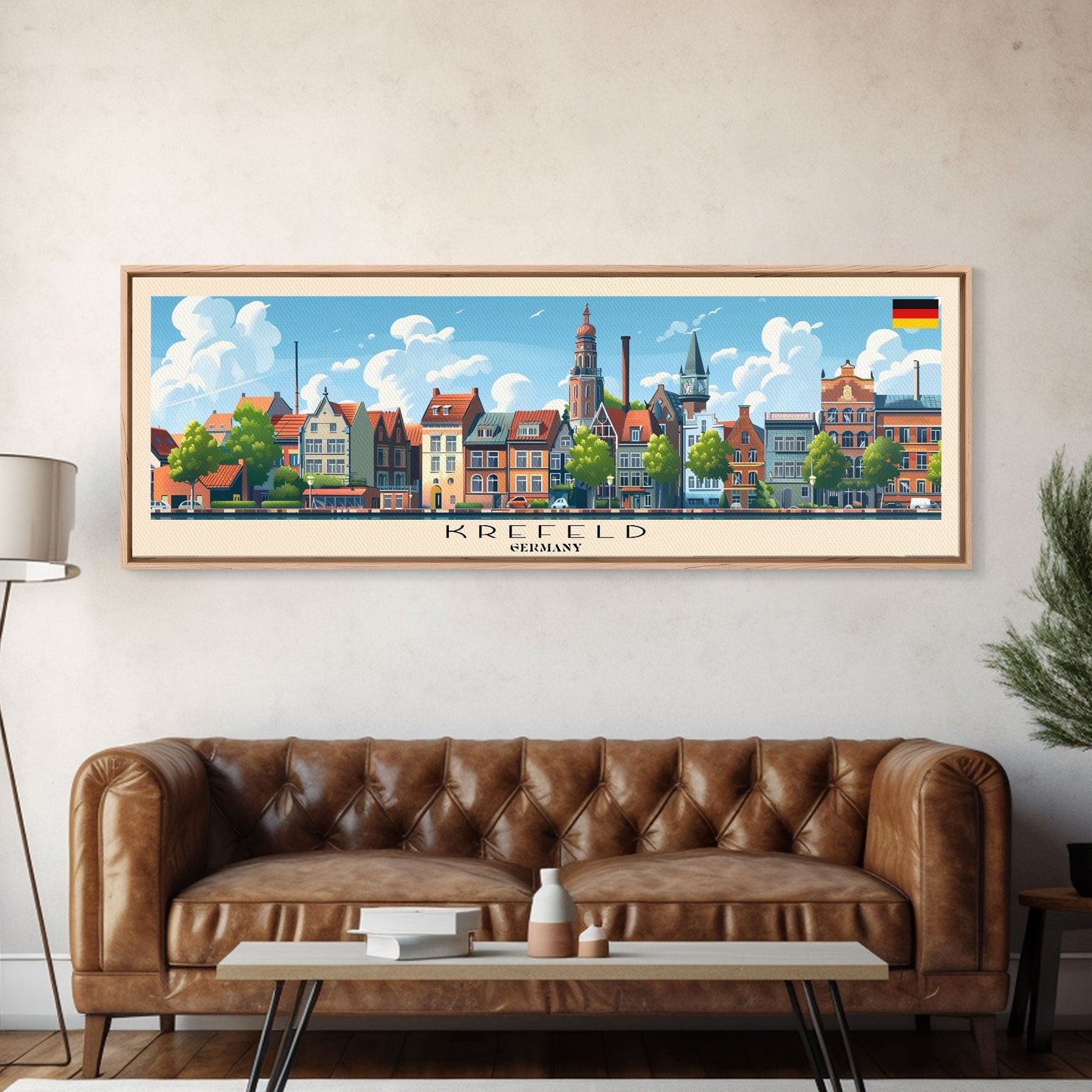 Krefeld Germany Panoramic Travel Poster, Framed Canvas Print or Metal Wall Art, Travel Art, Home Decor, Panoramic Painting, Midcentury Art
