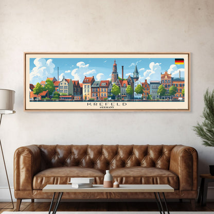 Krefeld Germany Panoramic Travel Poster, Framed Canvas Print or Metal Wall Art, Travel Art, Home Decor, Panoramic Painting, Midcentury Art