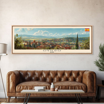 Oviedo Spain Travel Art, City Art, Framed Canvas Print or Metal Wall Art, Europe Travel Poster, Panoramic Wall Art, Extra Wide Wall Art