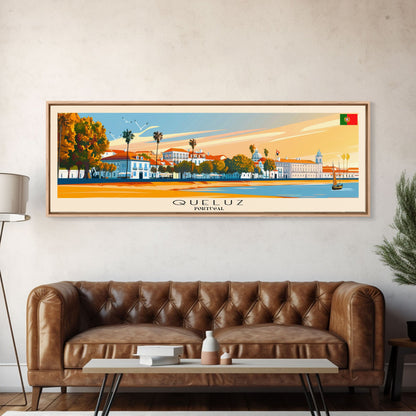 Queluz Portugal Wall Art, Panoramic Travel Poster, Panoramic Framed Canvas Print, City Wall Art, Wall Hanging Home Decor, Travel Art