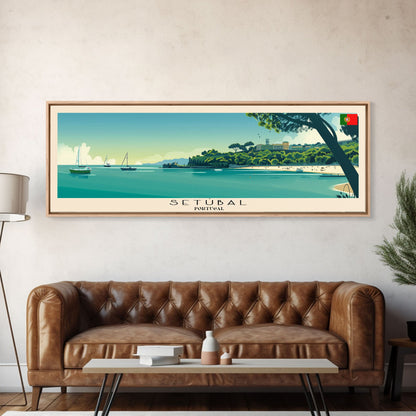 Setbal Portugal Travel Print Wall Art, Panoramic City Art, Travel Art, Wall Decor, Vacation Gift, Framed Canvas Print Or Metal Art