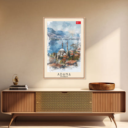 Majestic Adana Turkey Mosque View, Framed Canvas Print, Ideal for Living Room Art, Cultural Decor, Home Decoration