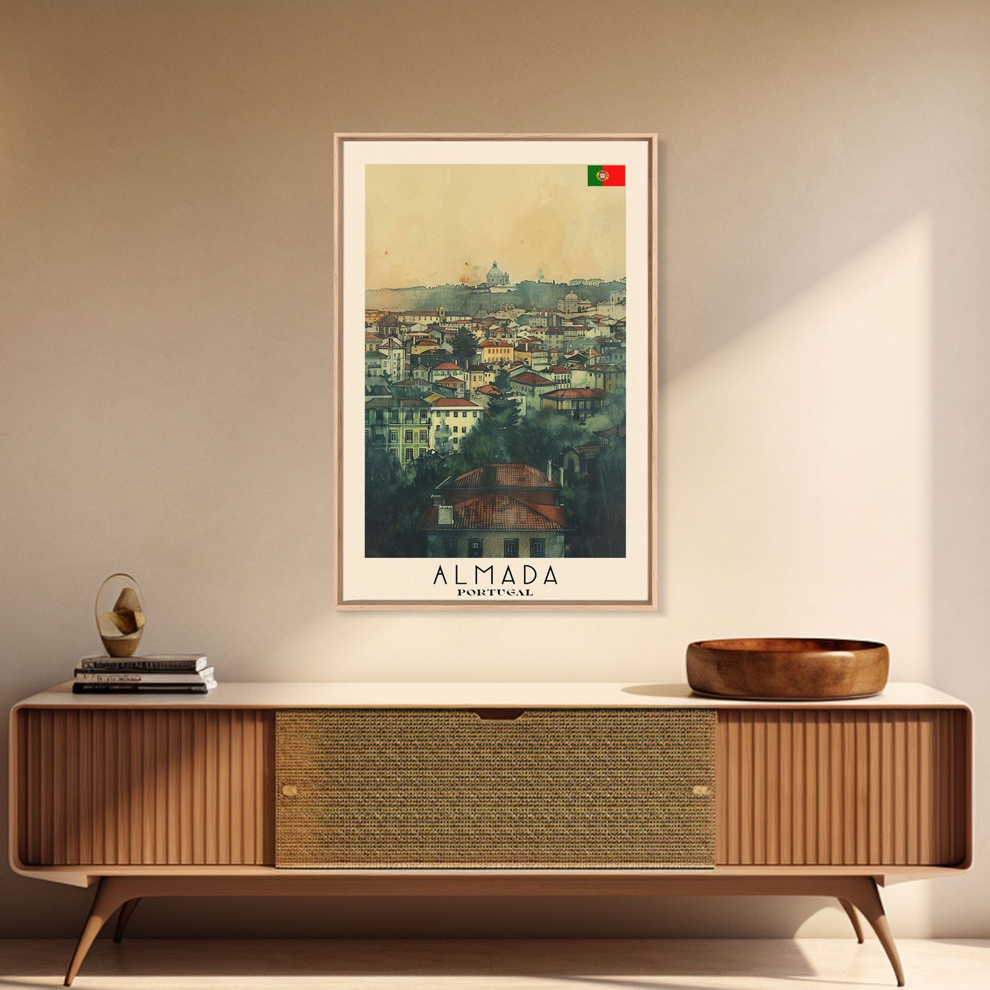 Almada Portugal Historic City Travel Poster Art, Framed Canvas Print, Beautiful Wall Art for Living Room or Bedroom, Home Decoration