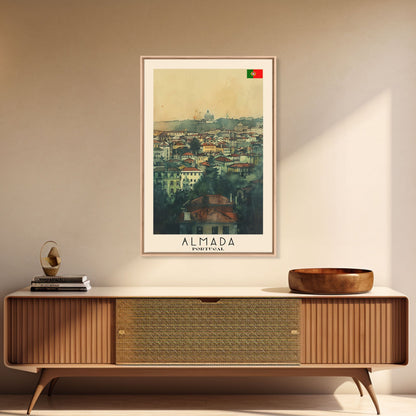 Almada Portugal Historic City Travel Poster Art, Framed Canvas Print, Beautiful Wall Art for Living Room or Bedroom, Home Decoration