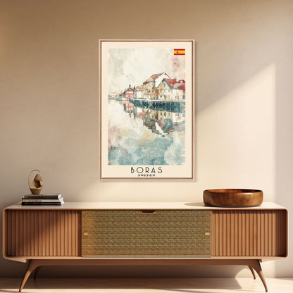 Borås Sweden Travel Poster Framed Canvas Print, Wall Art, Home Decor, Travel Print, Coastal Scene, Minimalist Art, Original Art