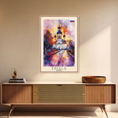 Engels, Russia Captivating Framed Canvas Print. Architectural Wall Art for Living Room or Bedroom Decor, Travel Poster.