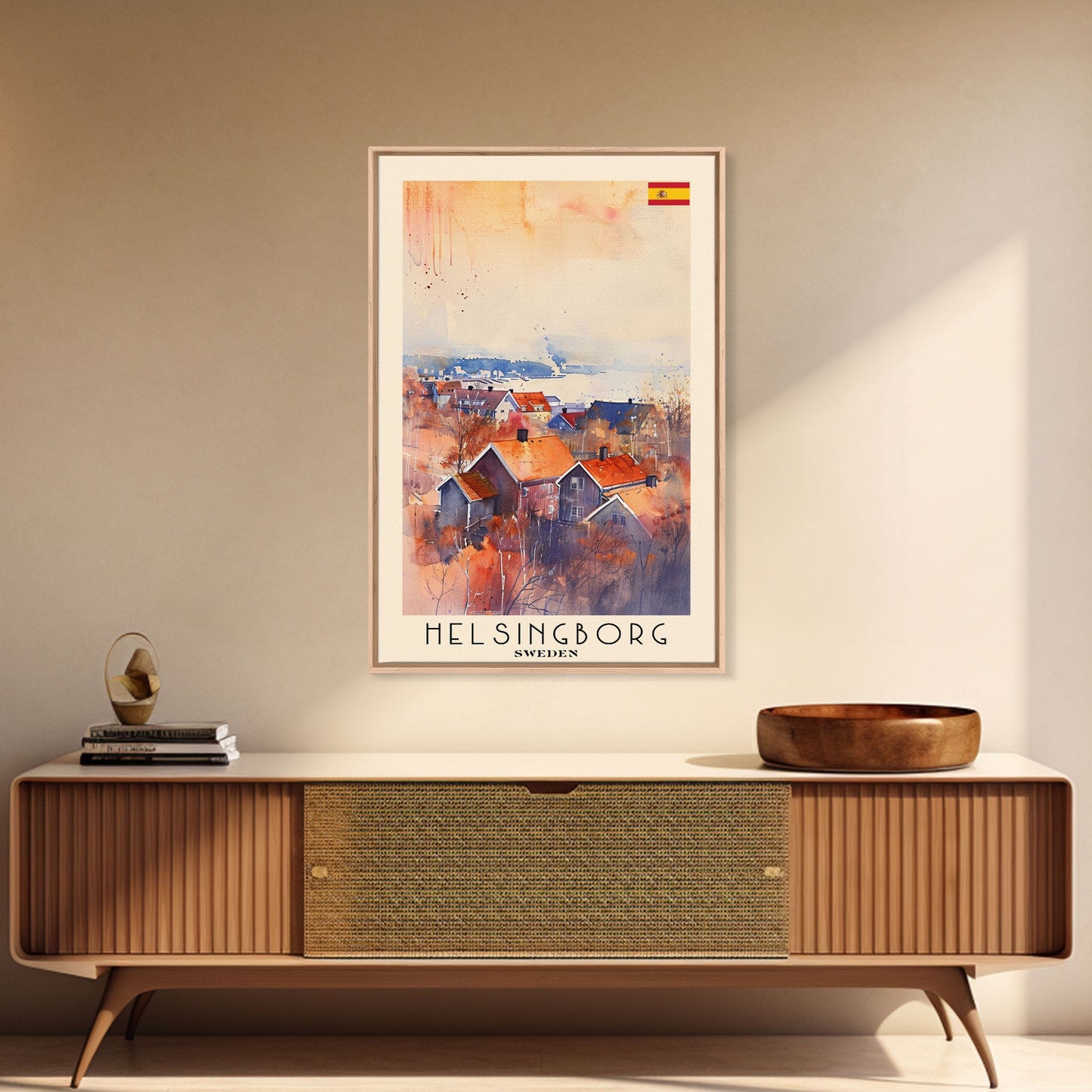 Helsingborg Sweden Coastal Town Art, Framed Canvas Wall Art, Home Decor, Living Room Art, Scandinavian Poster, Wall Decor, Travel Poster Art