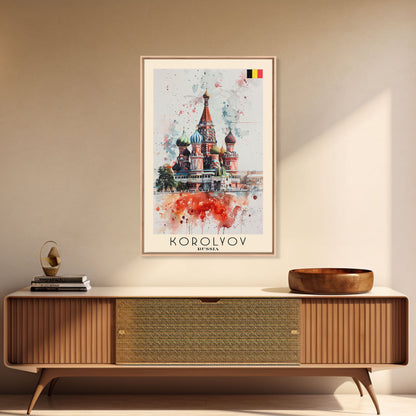 Korolyov Russia Scenic Cityscape, Framed Canvas Print, Travel Poster, Wall Art, Dining Room Decor, Russian Urban Landscape, Cityscape Painting