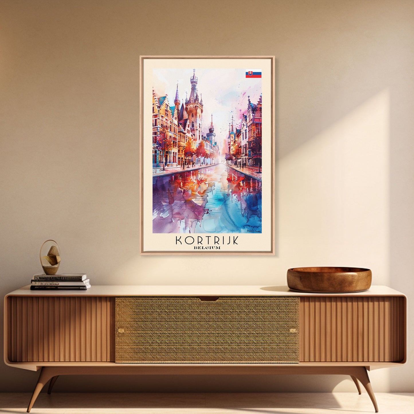Kortrijk Belgium Charming Cityscape, Framed Canvas Print, Travel Poster, Wall Art, Nursery Decor, Belgian Urban Scene, Charming City Artwork