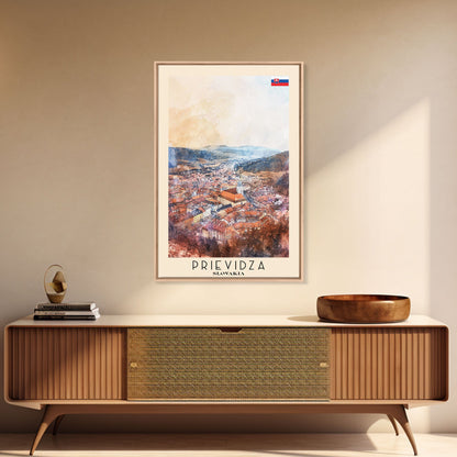 Prievidza Slovakia Travel Poster Framed Canvas Print, Watercolor Painting, Scenic Wall Art, Home Decor, Slovakian Landscape, Modern Art