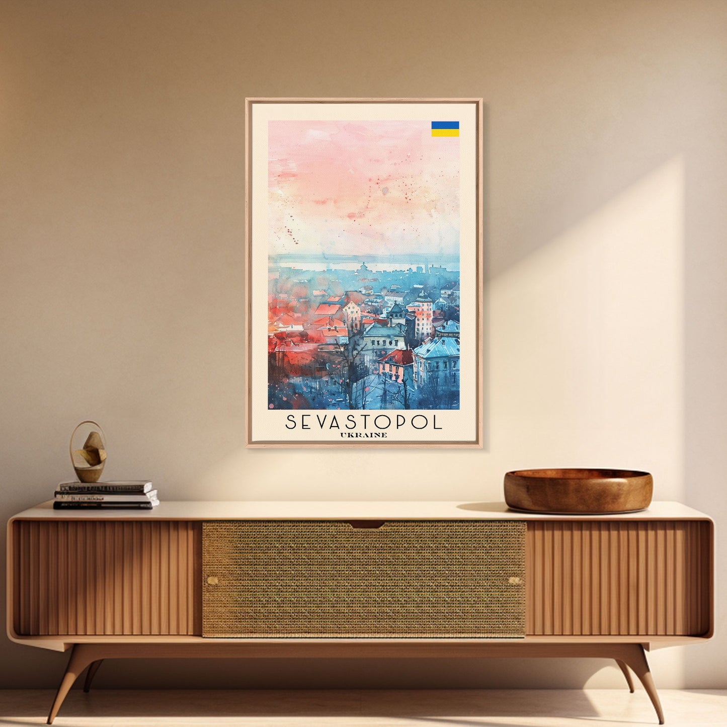 Sevastopol Ukraine Travel Poster Framed Canvas Print, Watercolor Painting, Scenic Wall Art, Home Decor, Ukrainian Seaside, Classic Art