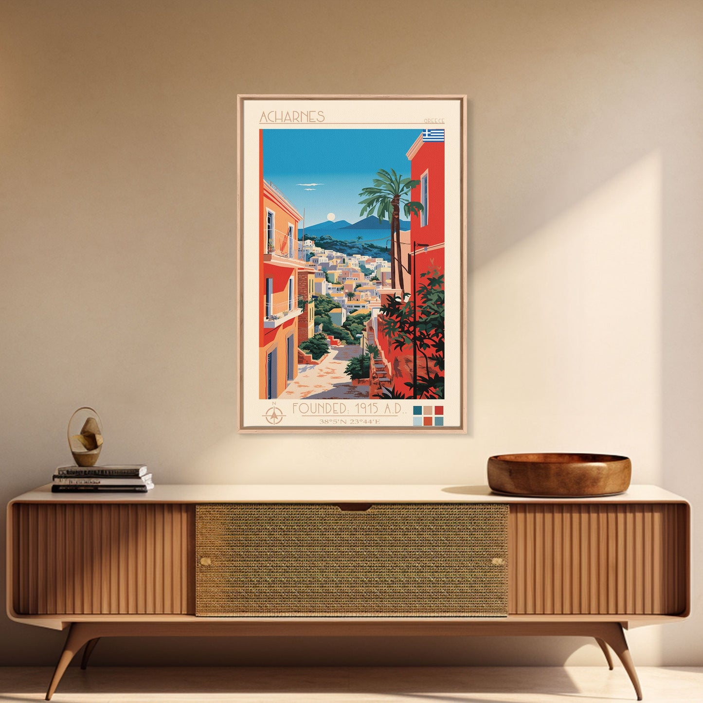 A Coruna Spain Travel Poster Framed Canvas Print, Midcentury Modern Art, Pop Art Home Decor, Scenic View Art, Vacation Gift, Living Room Wall Art, Cultural Print