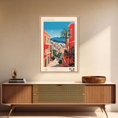 A Coruna Spain Travel Poster Framed Canvas Print, Midcentury Modern Art, Pop Art Home Decor, Scenic View Art, Vacation Gift, Living Room Wall Art, Cultural Print