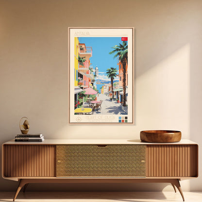 Antalya Turkey Travel Poster Framed Canvas Print, Midcentury Modern Art, Pop Art Wall Decor, Home Decor, Vacation Gift, Living Room Art