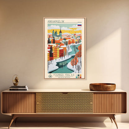 Arkhangelsk Russia Travel Poster Framed Canvas Print, Midcentury Modern Art, Pop Art Wall Decor, Home Decor, Vacation Gift, Living Room Art