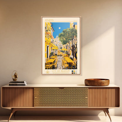 Athens Greece Travel Poster Framed Canvas Print, Midcentury Modern Art, Pop Art Wall Decor, Home Decor, Vacation Gift, Living Room Art