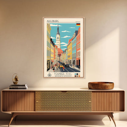 Augsburg Germany Travel Poster Framed Canvas Print, Midcentury Modern Art, Pop Art Wall Decor, Home Decor, Vacation Gift, Living Room Art