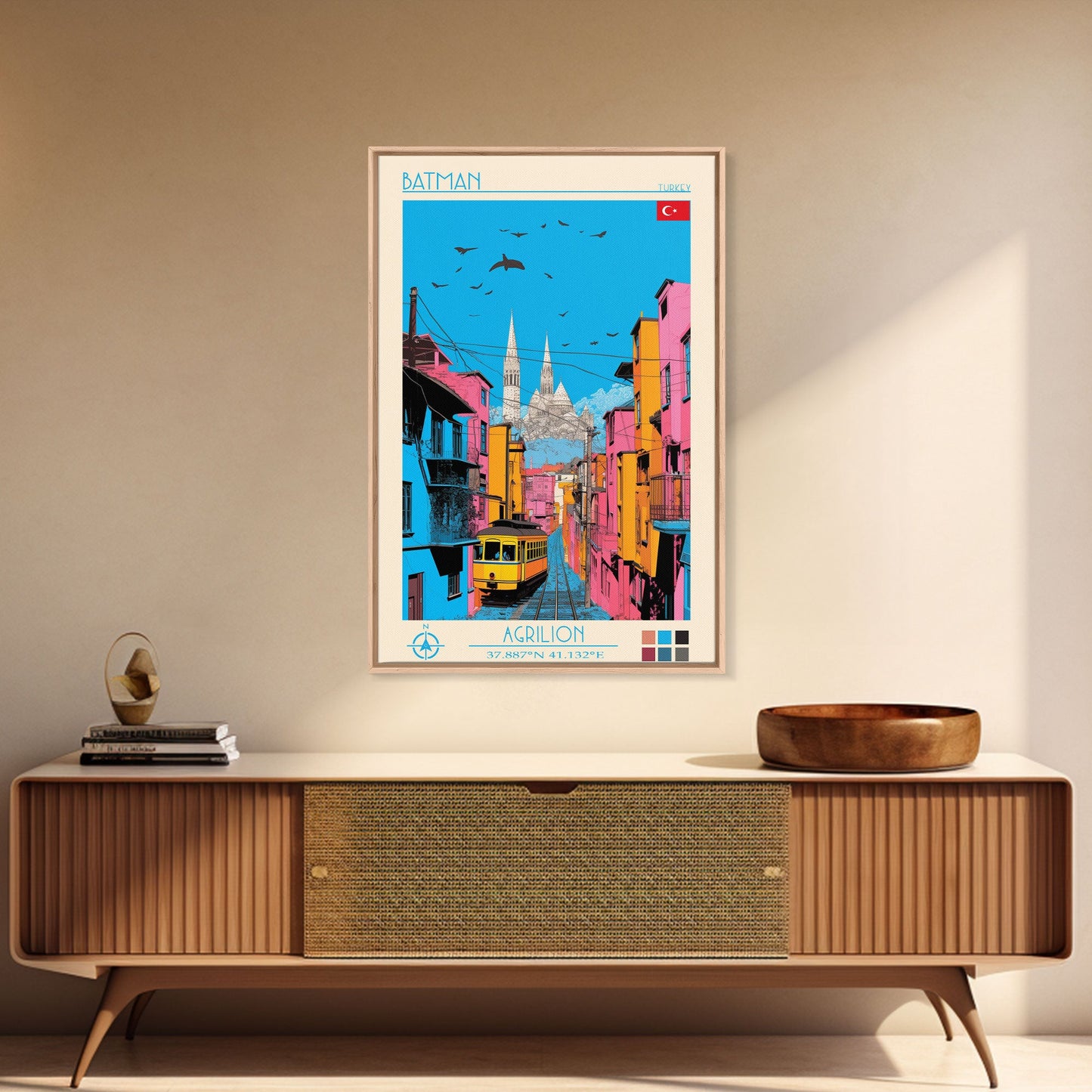 Batman Turkey Travel Poster Framed Canvas Print, Midcentury Modern Art, Pop Art Wall Decor, Home Decor, Vacation Gift, Living Room Art