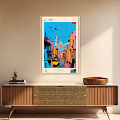 Batman Turkey Travel Poster Framed Canvas Print, Midcentury Modern Art, Pop Art Wall Decor, Home Decor, Vacation Gift, Living Room Art