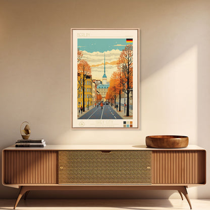 Berlin Germany Travel Poster Framed Canvas Print, Midcentury Modern Art, Pop Art Wall Decor, Home Decor, Vacation Gift, Living Room Art