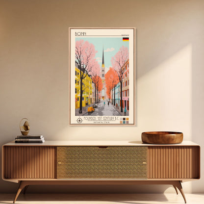 Bonn Germany Travel Poster Framed Canvas Print, Midcentury Modern Art, Pop Art Wall Decor, Home Decor, Living Room Art, Cultural Gift