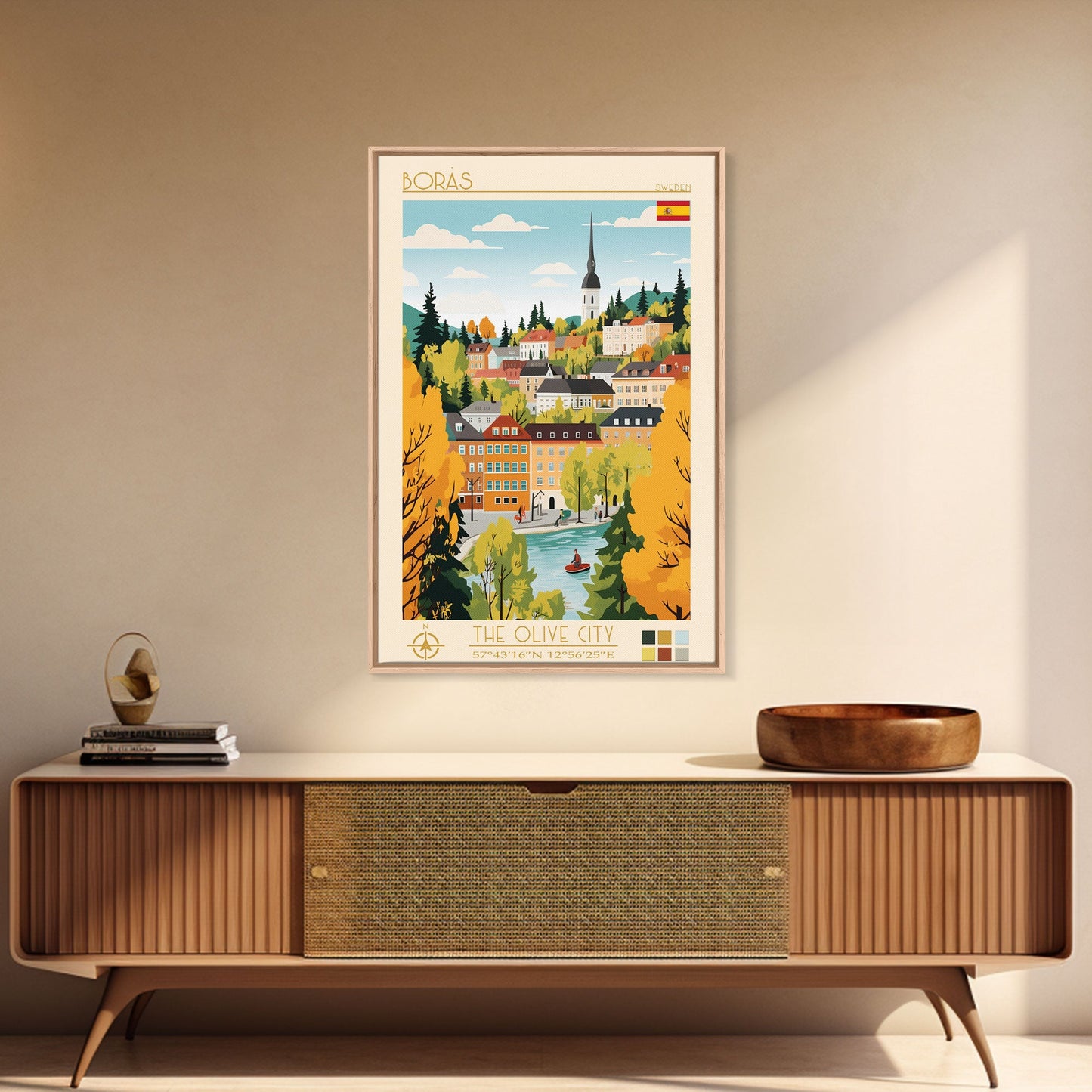 Borås Sweden Travel Poster Framed Canvas Print, Modern Art, Pop Art Wall Decor, Home Decor, Living Room Art, Artistic Gift