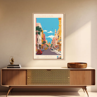Castellón de la Plana Spain Travel Poster Framed Canvas Print, Midcentury Modern Art, Pop Art Wall Decor, Home Decor, Vacation Gift, Living Room Art