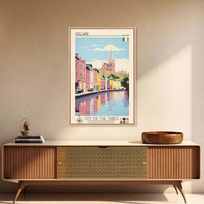 Galway Ireland Travel Poster Framed Canvas Print, Midcentury Modern Art, Pop Art Wall Decor, Scenic Bedroom Art, Office Decoration