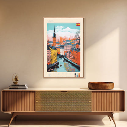 Gävle Sweden Travel Poster Framed Canvas Print, Midcentury Modern Art, Pop Art Wall Decor, Scenic Wall Art, Bedroom Decoration