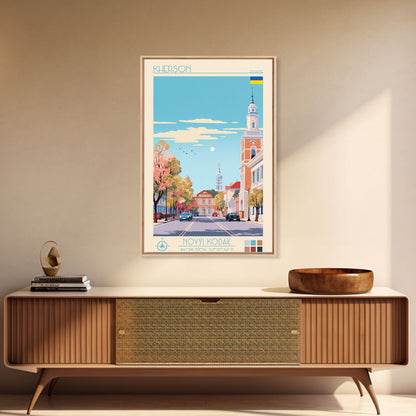 Kherson Ukraine Travel Poster Framed Canvas Print, Midcentury Modern Art, Pop Art Wall Decor, Scenic Wall Art, Living Room Decoration, Office Art