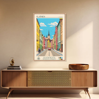 Klaipėda Lithuania Travel Poster Framed Canvas Print, Midcentury Modern Art, Pop Art Wall Decor, Home Decor, Vacation Gift, Office Art