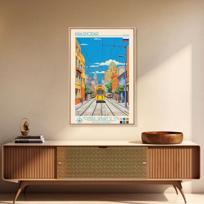 Krasnodar Russia Travel Poster Framed Canvas Print, Midcentury Modern Art, Pop Art Wall Decor, Scenic Wall Art, Living Room Decoration, Office Art