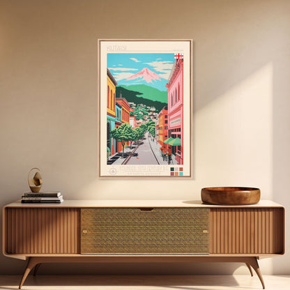 Kutaisi Georgia Travel Poster Framed Canvas Print, Midcentury Modern Art, Pop Art Wall Decor, Scenic Living Room Art, Bedroom Decor