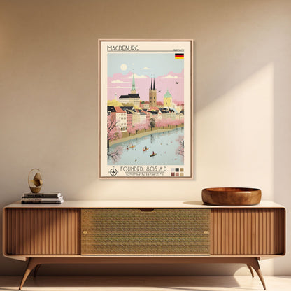 Magdeburg Germany Travel Poster Framed Canvas Print, Midcentury Modern Art, Pop Art Wall Decor, Home Decor, Vacation Gift, Office Art