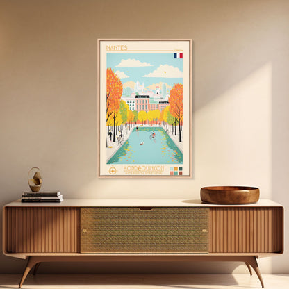Nantes France Travel Poster Framed Canvas Print, Midcentury Modern Art, Pop Art Wall Decor, Scenic Wall Art, Bedroom Decoration