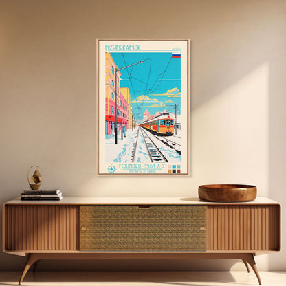 Nizhnekamsk Russia Travel Poster Framed Canvas Print, Midcentury Modern Art, Pop Art Wall Decor, Scenic Wall Art, Bedroom Decoration