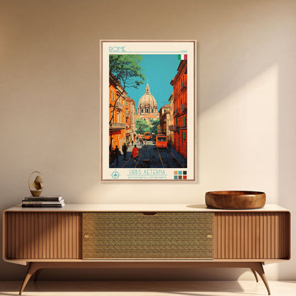 Rome Italy Travel Poster Framed Canvas Print, Midcentury Modern Art, Pop Art Wall Decor, Home Decor, Vacation Gift, Office Art
