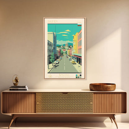 Shumen Bulgaria Travel Poster Framed Canvas Print, Midcentury Modern Art, Pop Art Wall Decor, Home Decor, Office Decoration, Scenic Art