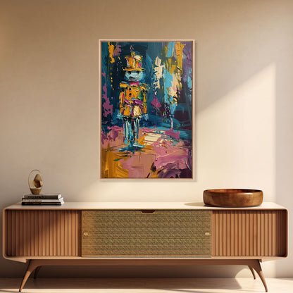 Colorful Skeleton Nutcracker Framed Canvas Print, Halloween Nutcracker Decor, Spooky Toy Art, Skeleton Wall Art, Haunted Nutcracker Print