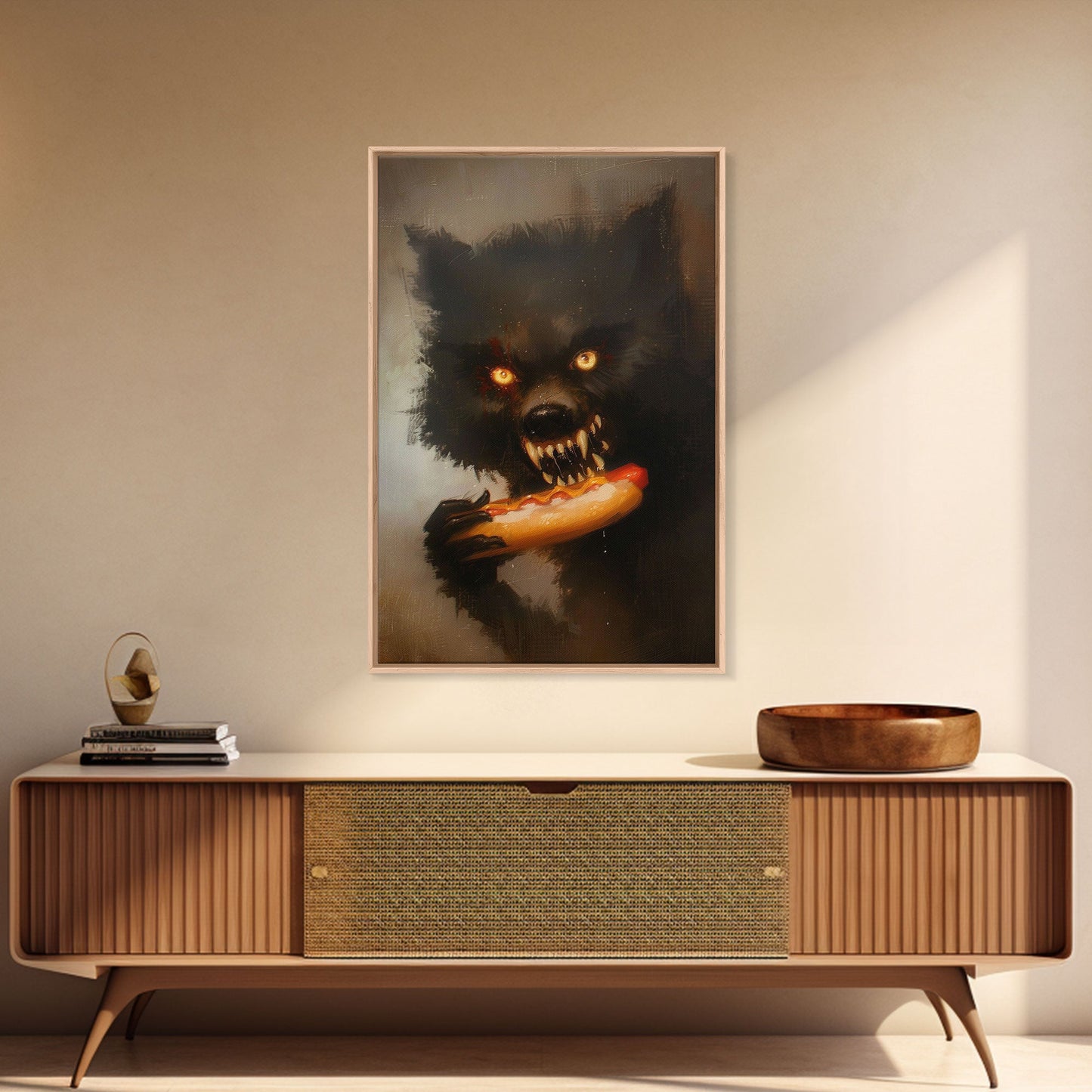 Halloween Werewolf Snarling, Framed Canvas Print, Wall Art, Home Decor, Spooky Art Monster Decor, Halloween Decor, Fantasy Art, Holiday Gift