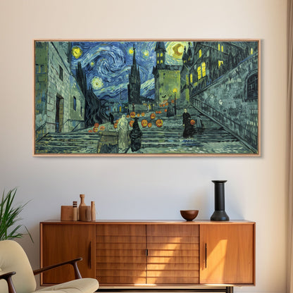 Spooky Gothic Wall Art, Framed Canvas Print, Haunted Staircase