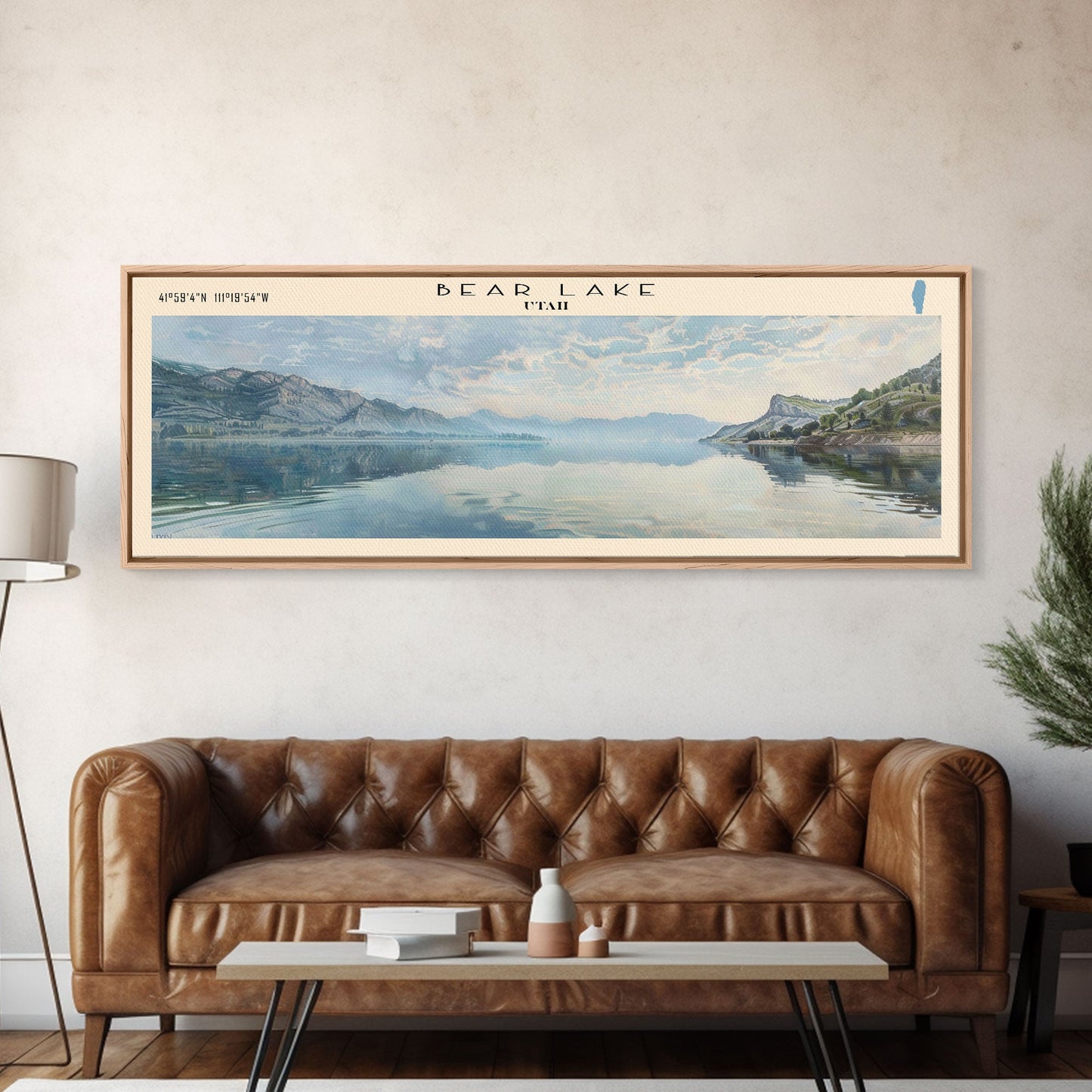 Bear Lake Panoramic Framed Canvas Print, Lake House Decor, Scenic View, Travel Poster, Minimalist Art, Home Decoration