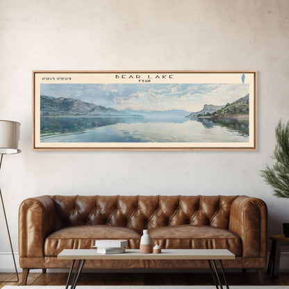 Bear Lake Panoramic Framed Canvas Print, Lake House Decor, Scenic View, Travel Poster, Minimalist Art, Home Decoration