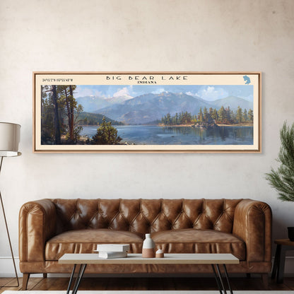 Panorama-Leinwanddruck „Big Bear Lake, Kalifornien“ mit Rahmen, Dekoration fürs Seehaus, malerischer Ausblick, Reiseposter, moderne Kunst, Natur-Wandbild