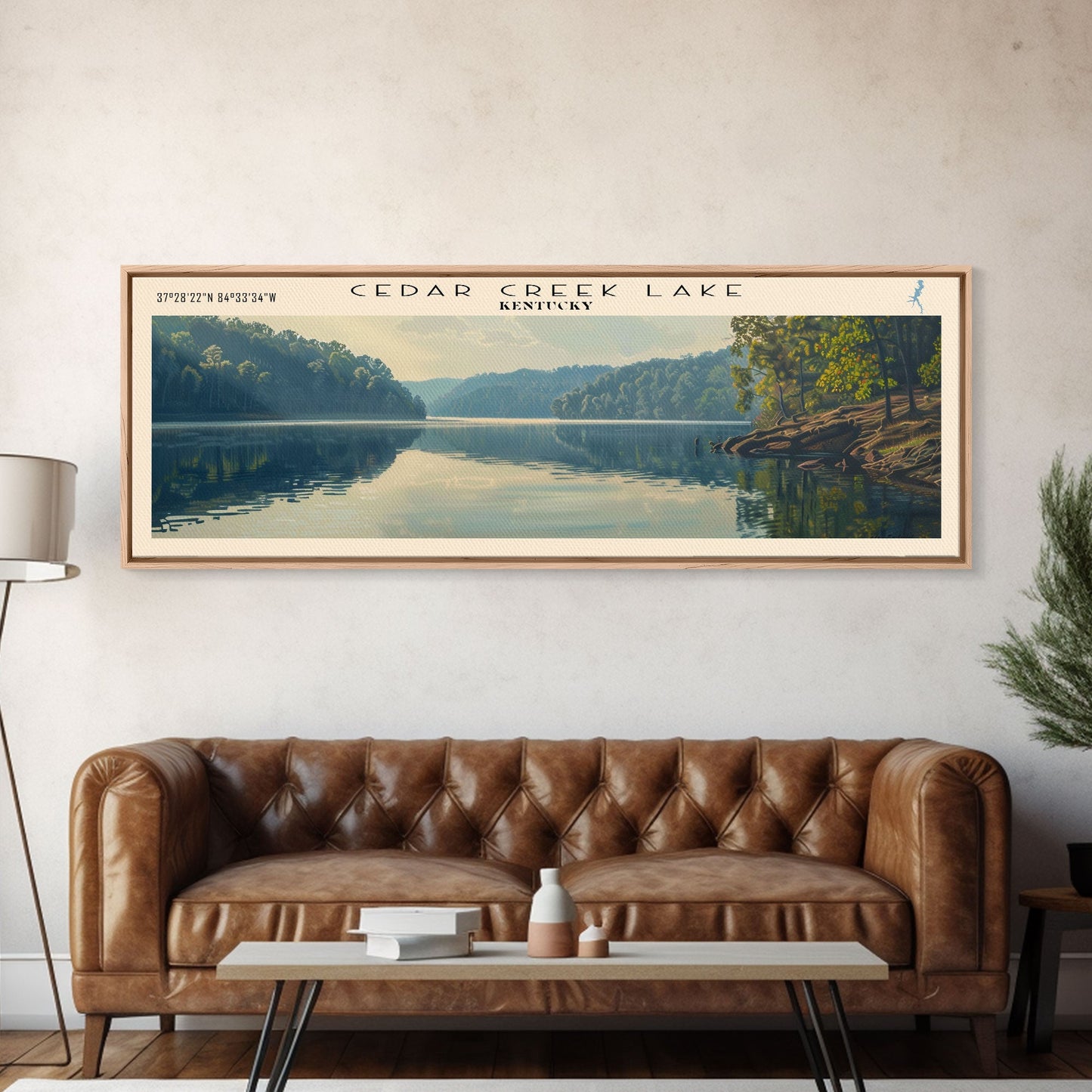 Cedar Creek Lake Kentucky Framed Canvas Print, Panoramic Lake House Decor, Wide Wall Art, Travel Poster, Rustic Lake Painting, Nature Art