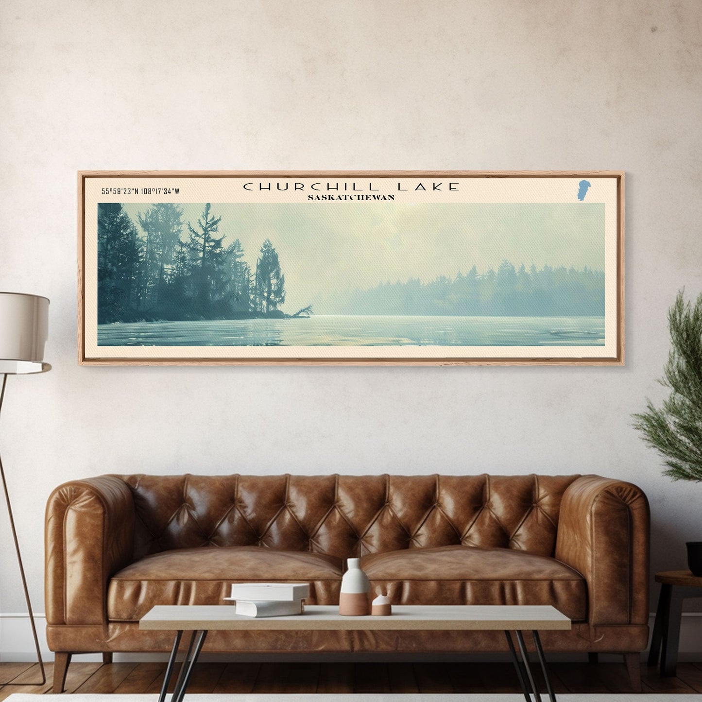 Churchill Lake Framed Canvas Print, Panoramic Lake House Decor, Wide Wall Art, Travel Poster, Modern Lake Painting, Nature Art