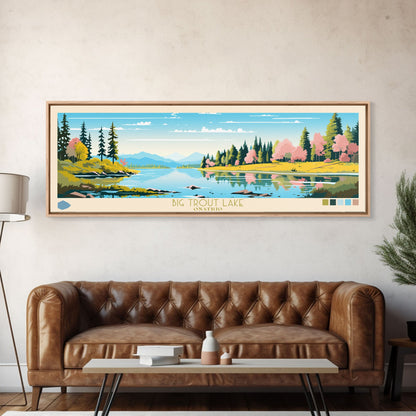 Big Trout Lake Ontario Framed Canvas Print, Panoramic Travel Poster, Midcentury Modern Wall Art, Pop Art, Nature Living Room Art, Lake House Decor