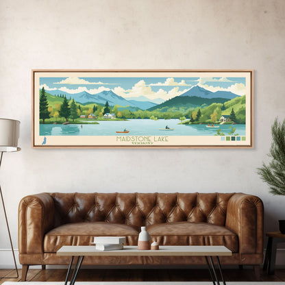 Panorama-Wandbild „Maidstone Lake, Vermont“ – gerahmter Leinwanddruck im Midcentury-Modern-Stil, Pop-Art-Stil, Wohndekoration, Reiseposter, Schlafzimmerkunst